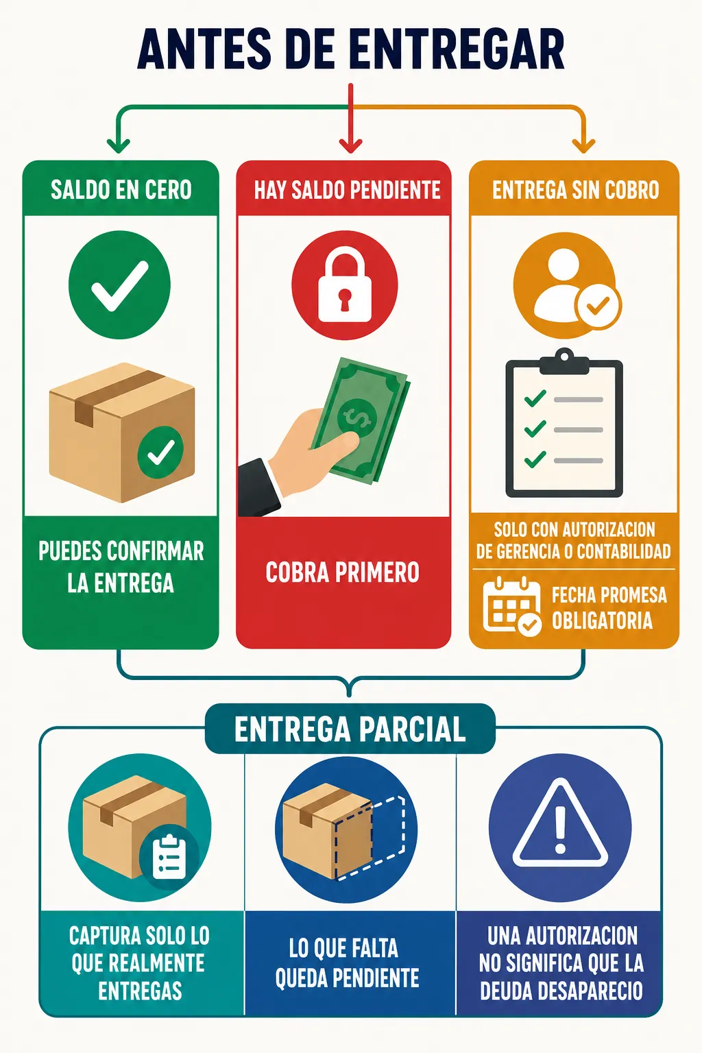 Pre-autorizacion de entrega sin cobro con motivo y fecha compromiso